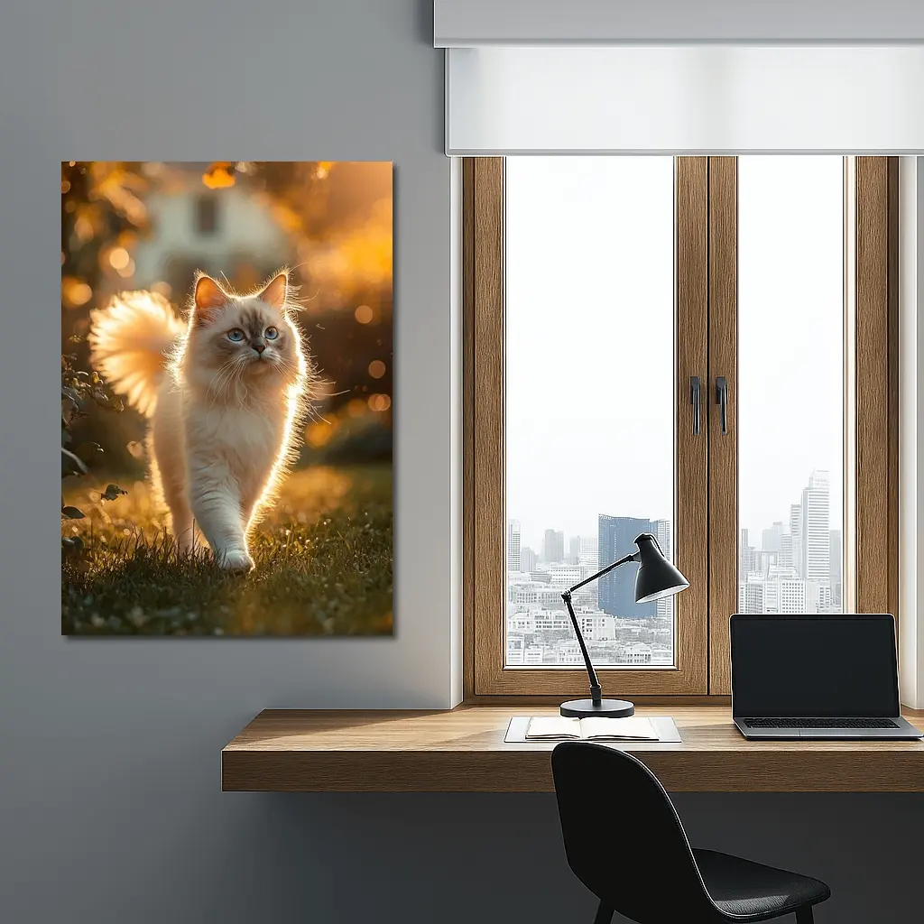 Ragdoll Cat Walking in Golden Garden – Wall Art