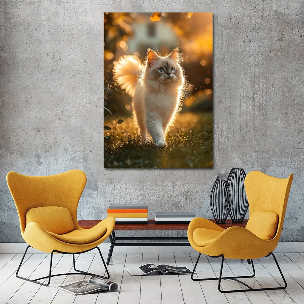 Ragdoll Cat Walking in Golden Garden – Wall Art