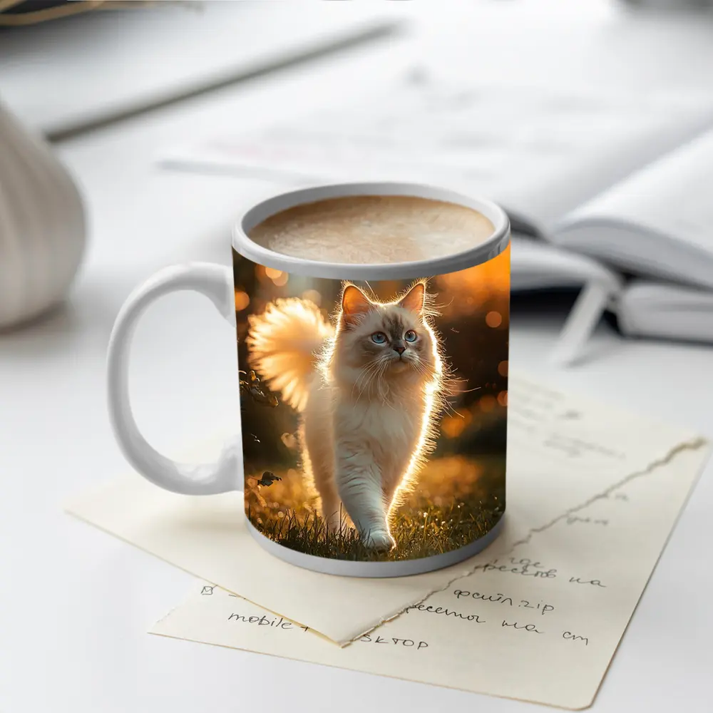 Ragdoll Cat Walking in Golden Garden – Mugs