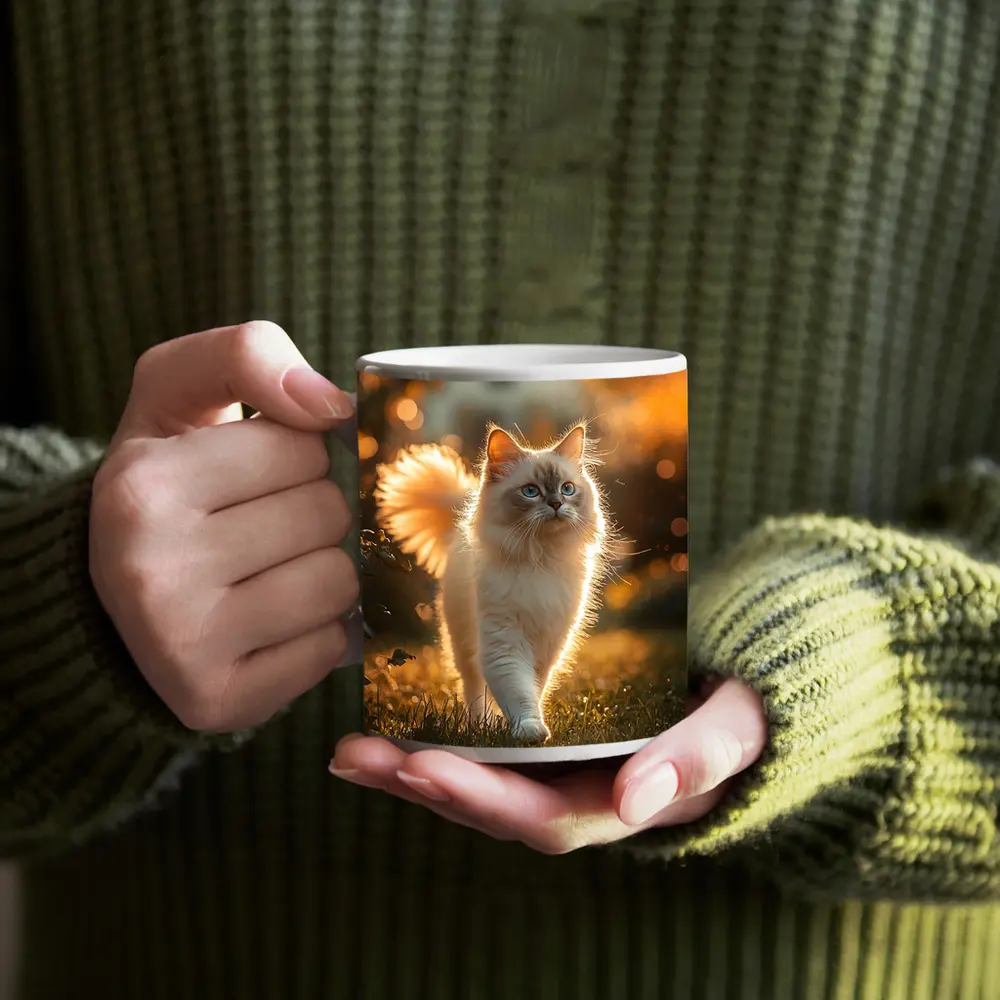 Ragdoll Cat Walking in Golden Garden – Mugs