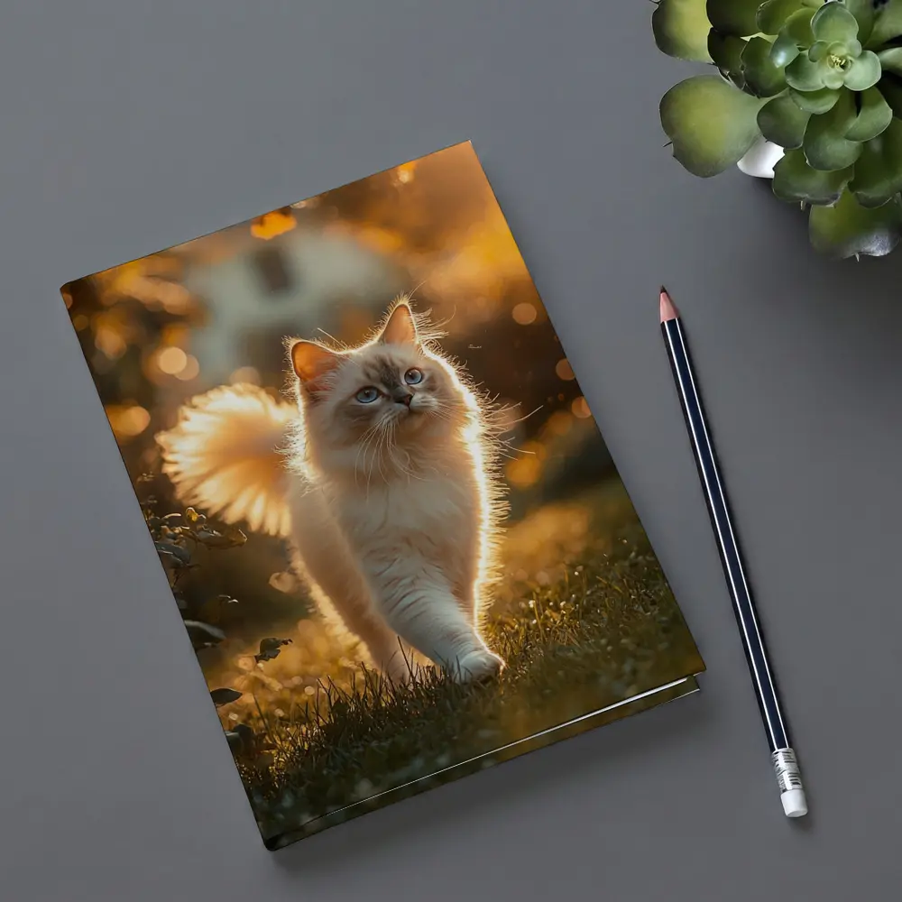 Ragdoll Cat Walking in Golden Garden – Notebooks
