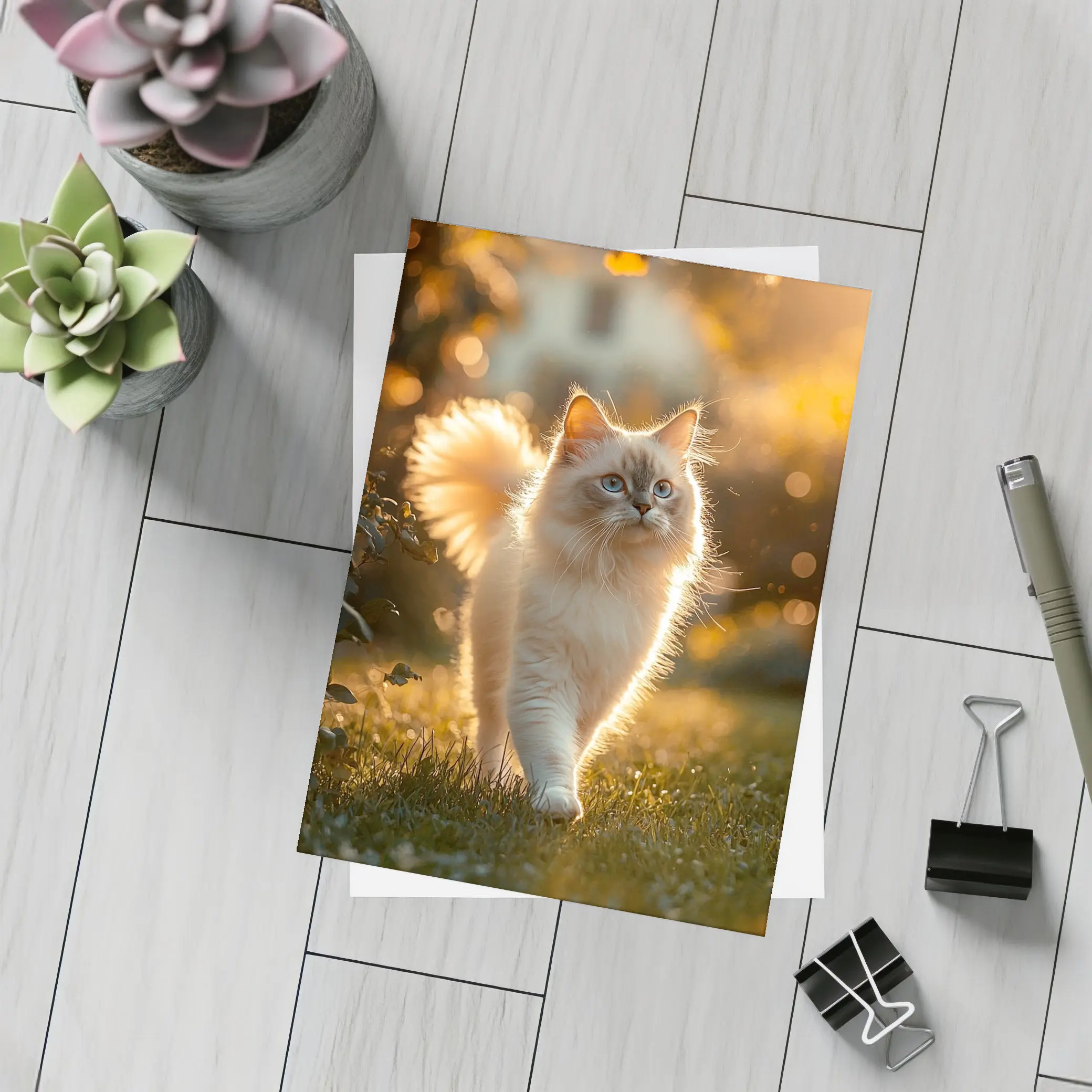 Ragdoll Cat Walking in Golden Garden – Postcards