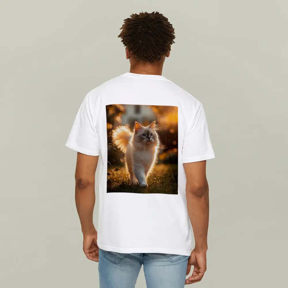 Ragdoll Cat Walking in Golden Garden – T-Shirts