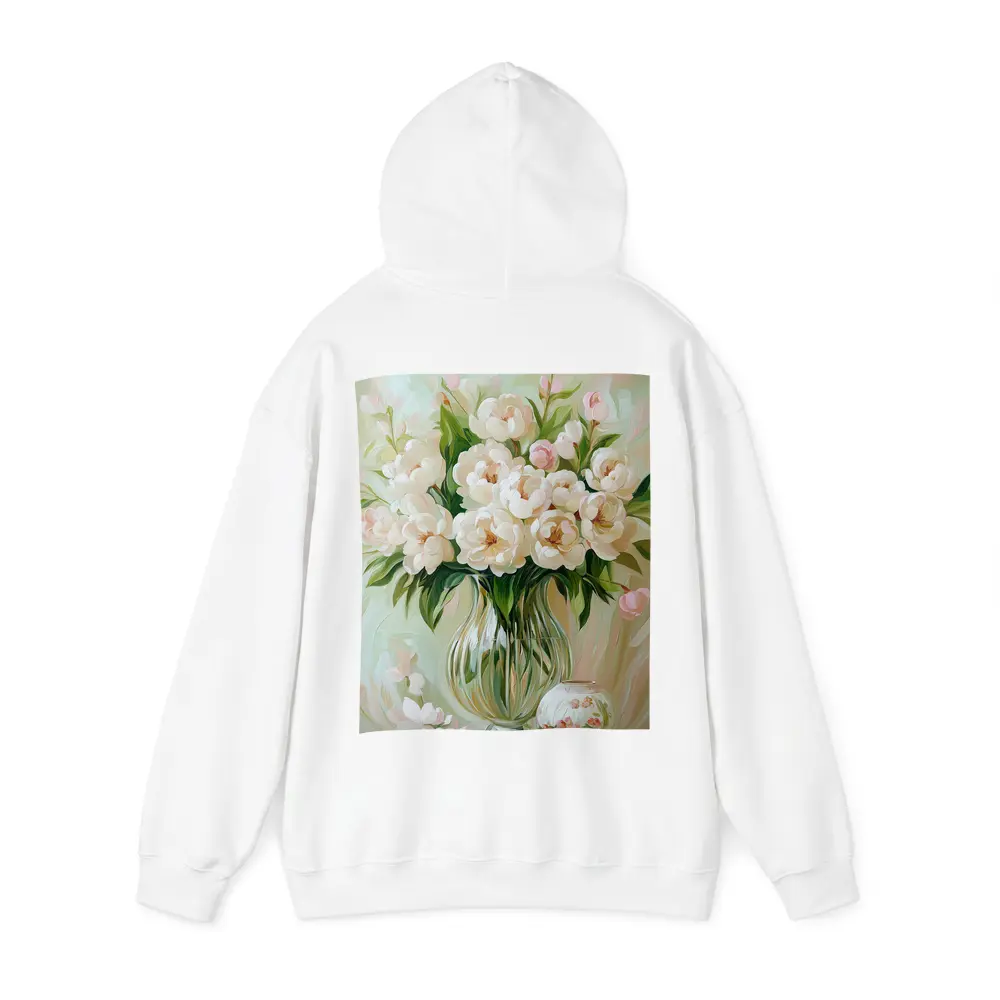 White Peonies Glass Vase Soft Pastel Painting – Hoodies