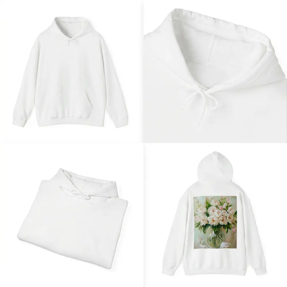 White Peonies Glass Vase Soft Pastel Painting – Hoodies