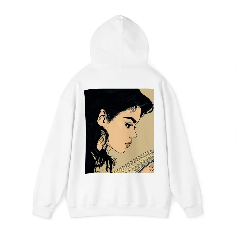 Pop Art Woman Reading Book Beige Background – Hoodies