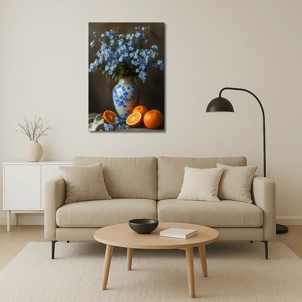Forget Me Not Flowers Blue Vase Oranges – Wall Art