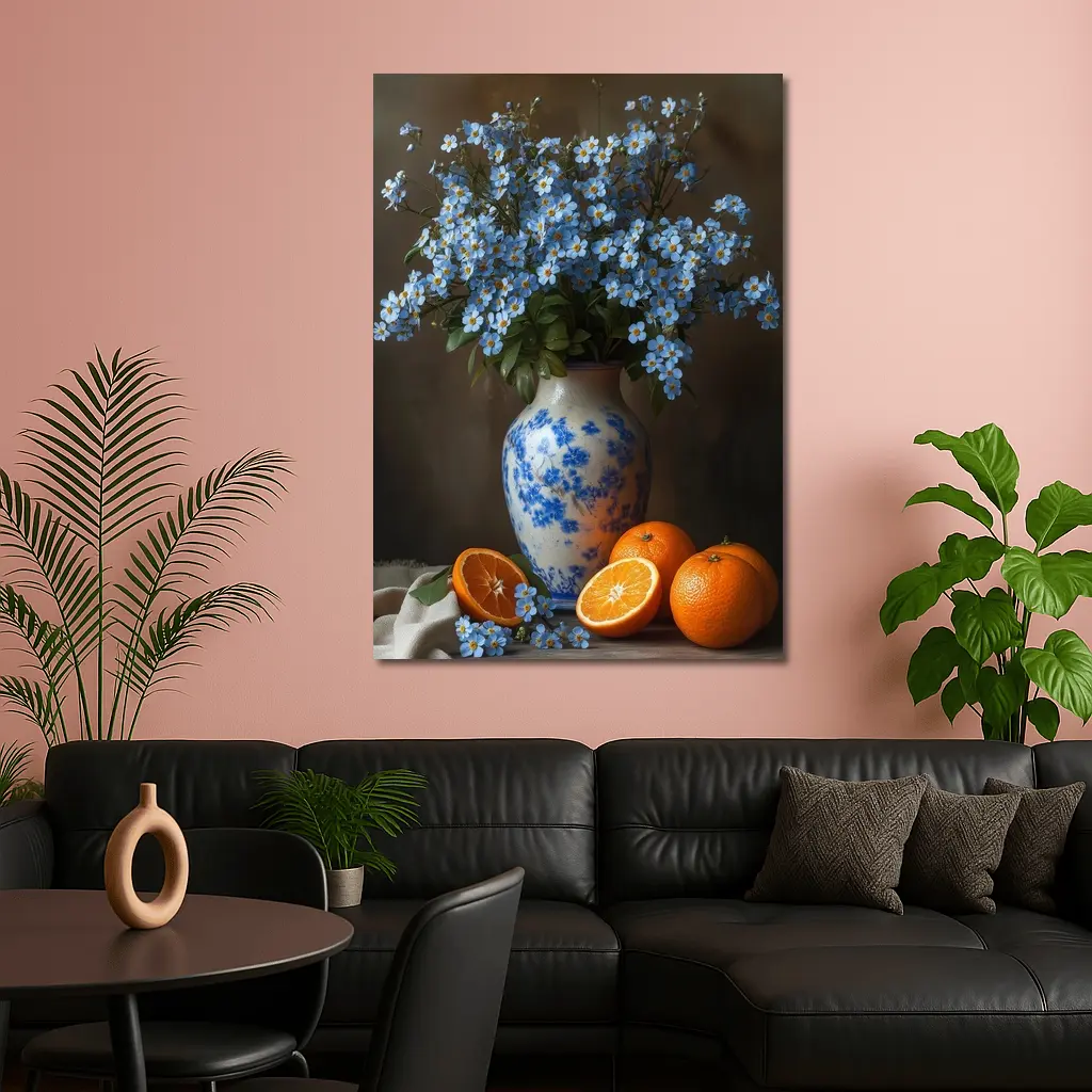 Forget Me Not Flowers Blue Vase Oranges – Wall Art