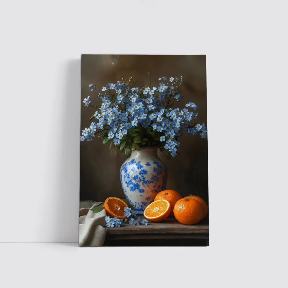 Forget Me Not Flowers Blue Vase Oranges – Wall Art