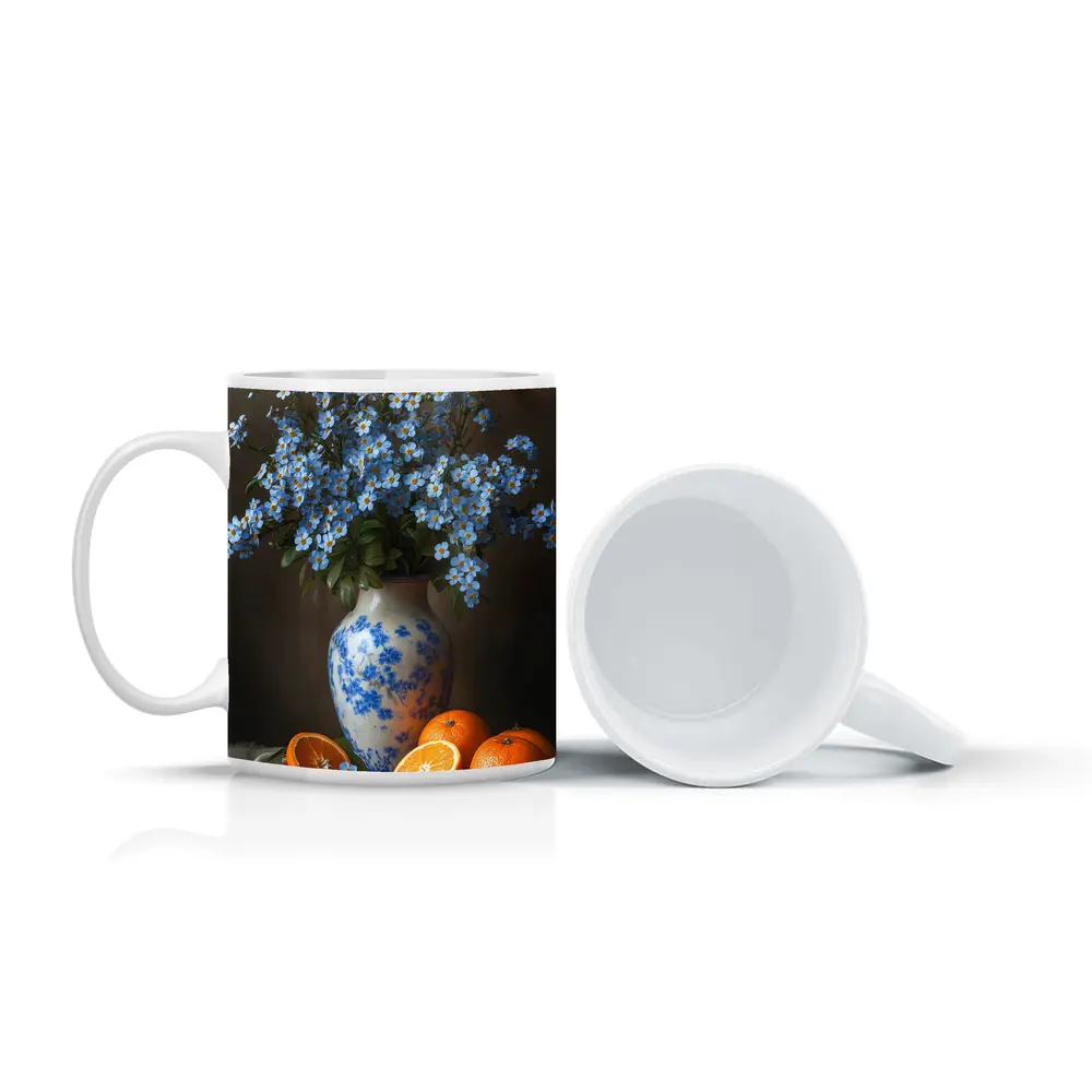 Forget Me Not Flowers Blue Vase Oranges – Mugs