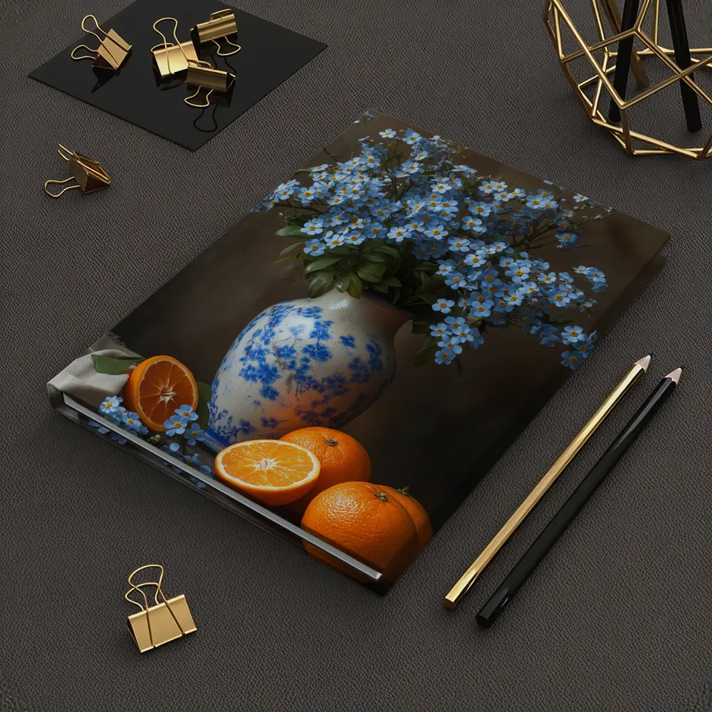 Forget Me Not Flowers Blue Vase Oranges – Notebooks
