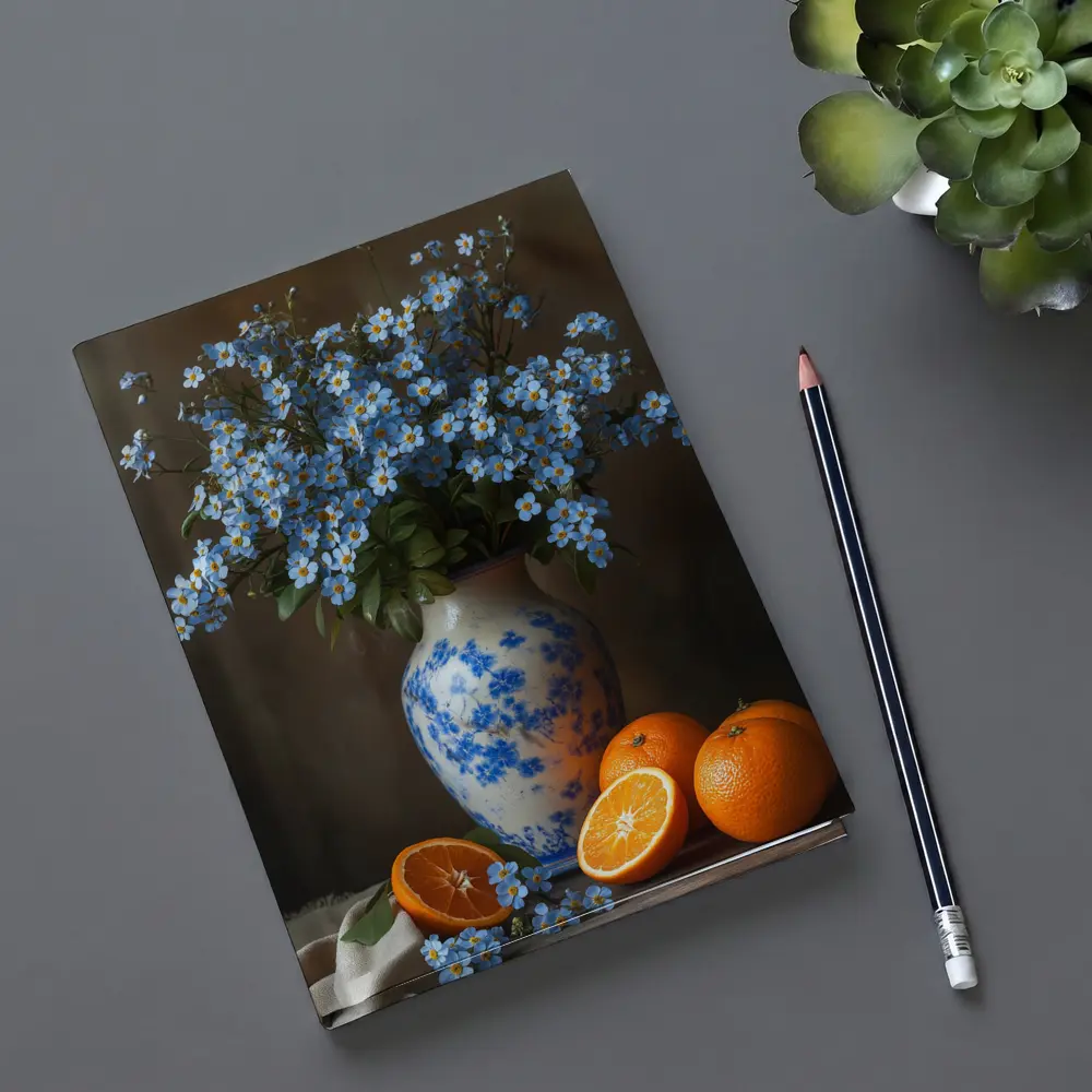 Forget Me Not Flowers Blue Vase Oranges – Notebooks