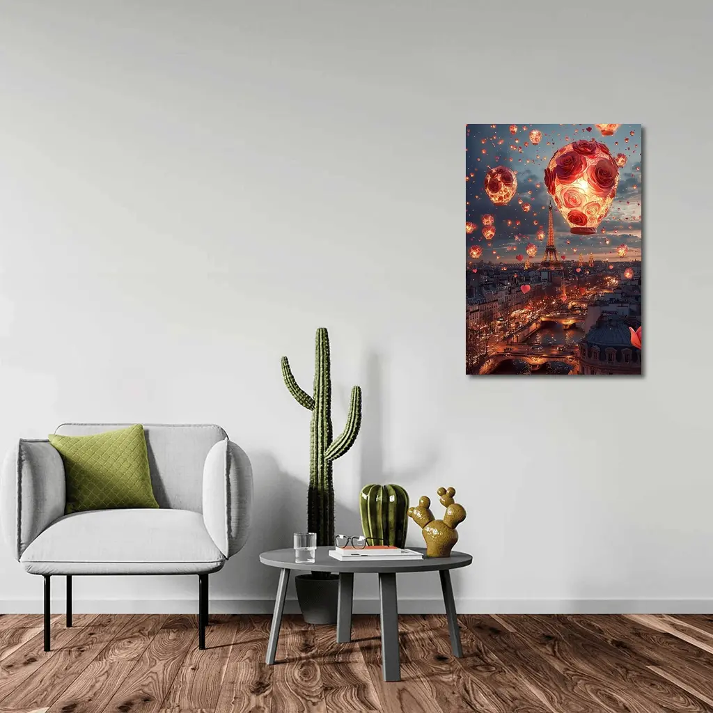 Eiffel Tower Paris Rose Hot Air Balloons – Wall Art