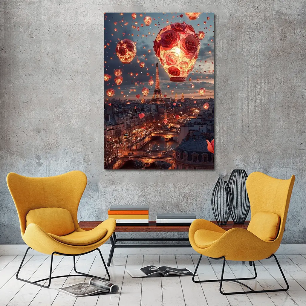 Eiffel Tower Paris Rose Hot Air Balloons – Wall Art