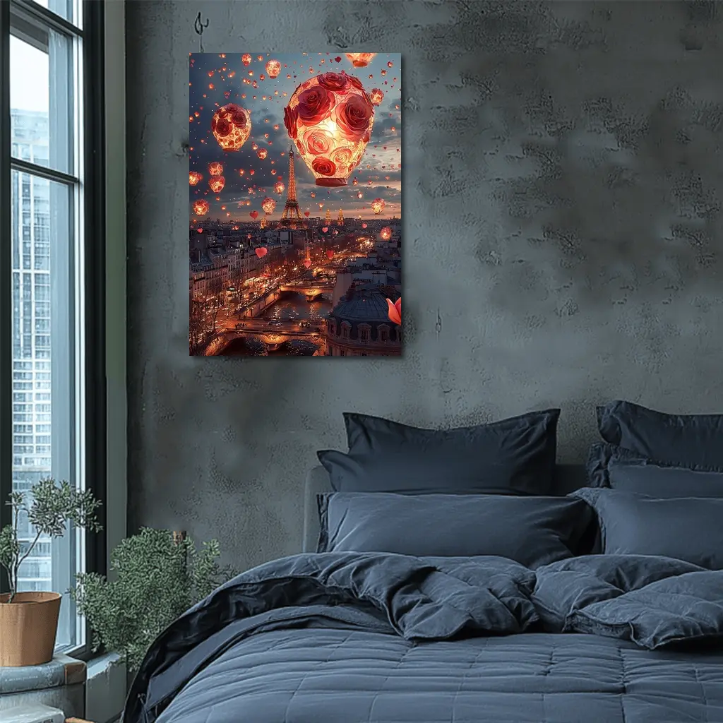 Eiffel Tower Paris Rose Hot Air Balloons – Wall Art