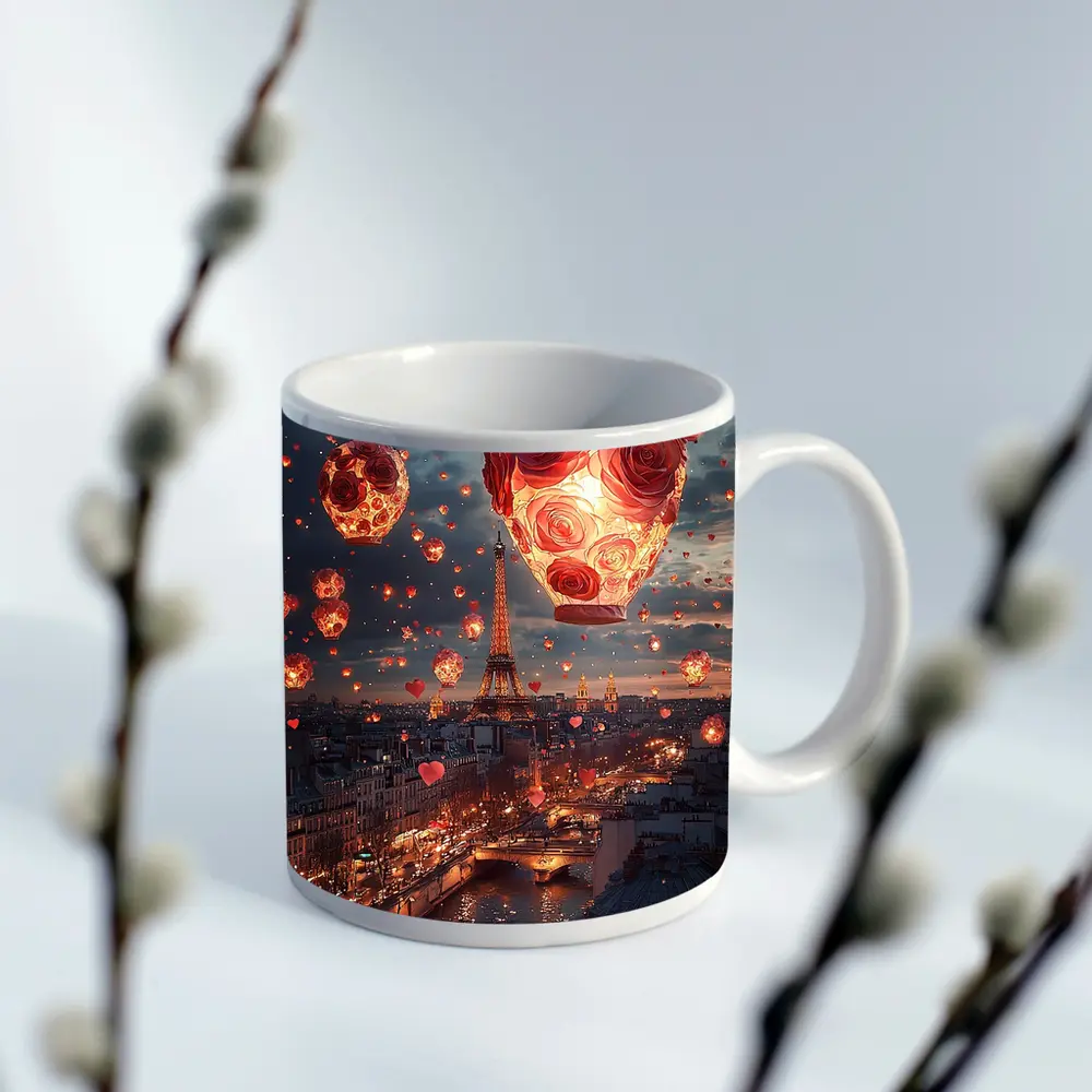 Eiffel Tower Paris Rose Hot Air Balloons – Mugs