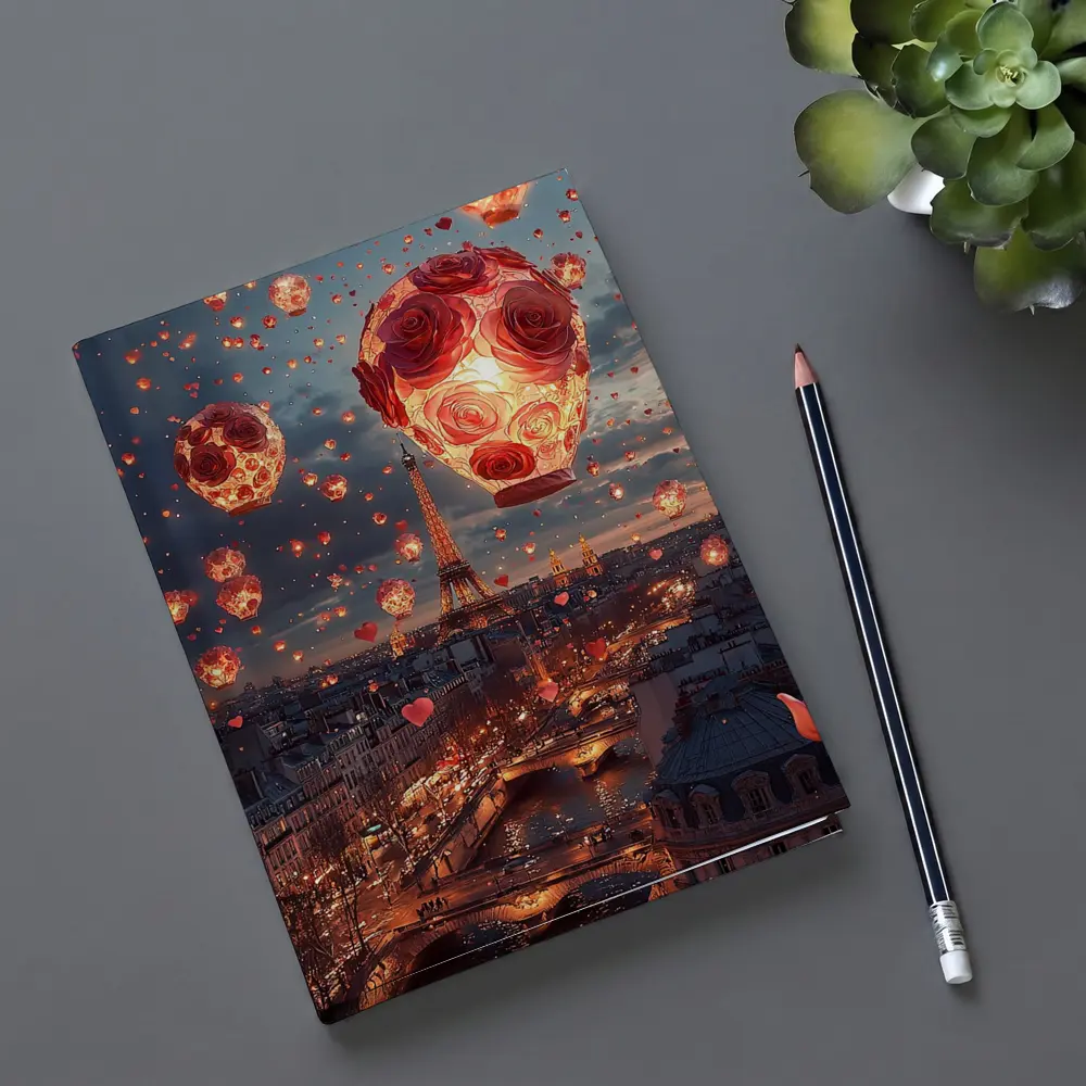 Eiffel Tower Paris Rose Hot Air Balloons – Notebooks