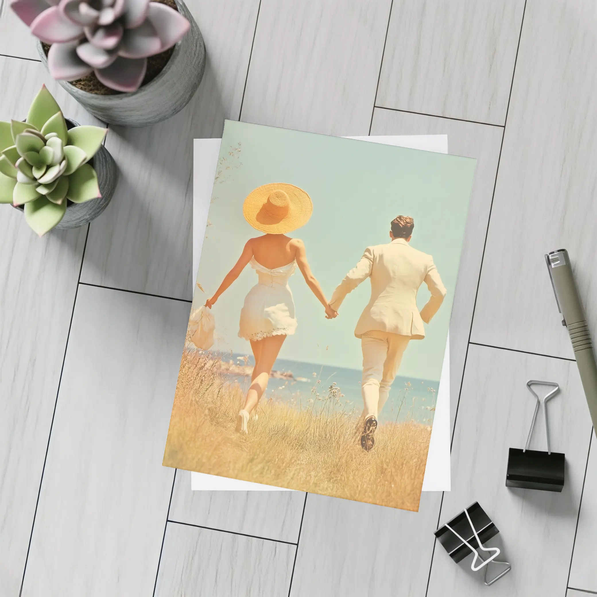 Couple Holding Hands Walking Toward Ocean – Postcards