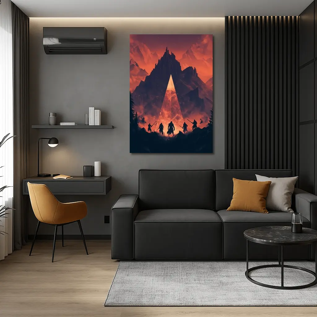 Warriors Before Glowing Portal Mountain Fantasy – Wall Art