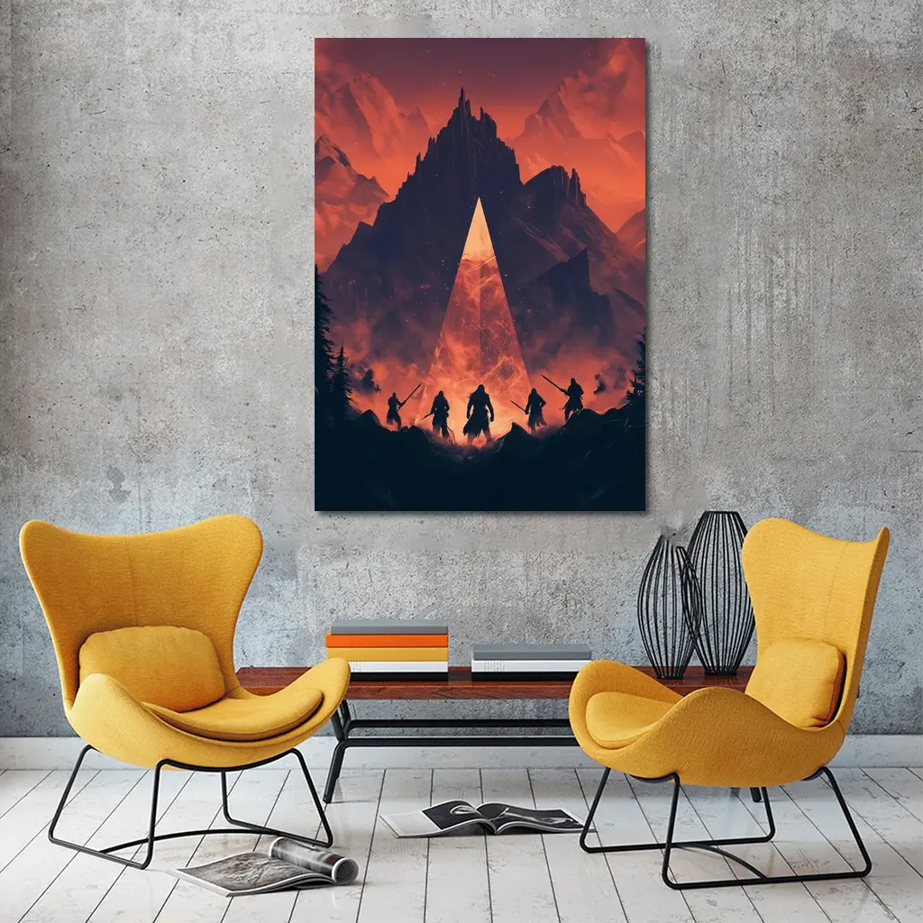 Warriors Before Glowing Portal Mountain Fantasy – Wall Art