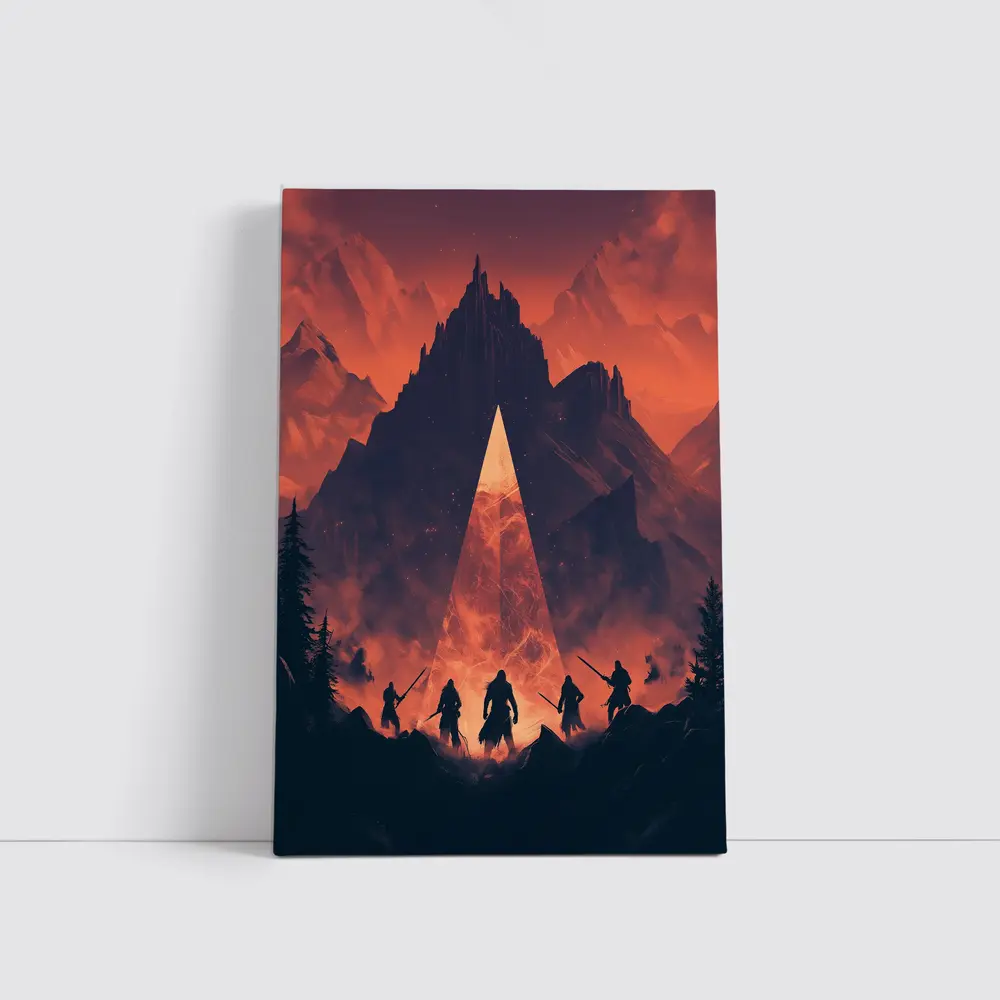Warriors Before Glowing Portal Mountain Fantasy – Wall Art