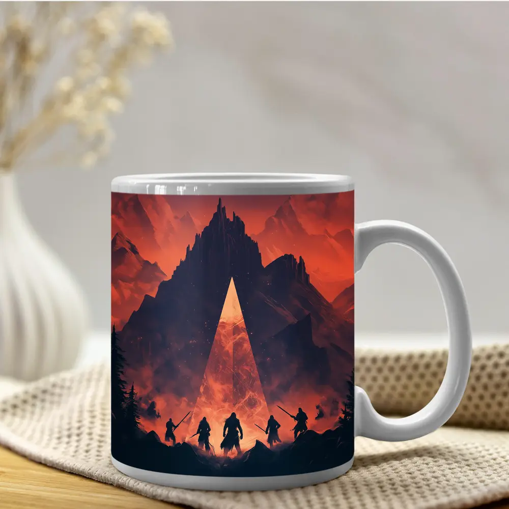 Warriors Before Glowing Portal Mountain Fantasy – Mugs