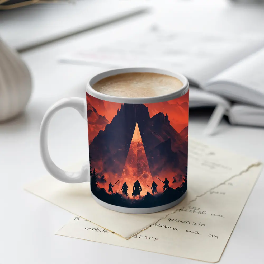 Warriors Before Glowing Portal Mountain Fantasy – Mugs