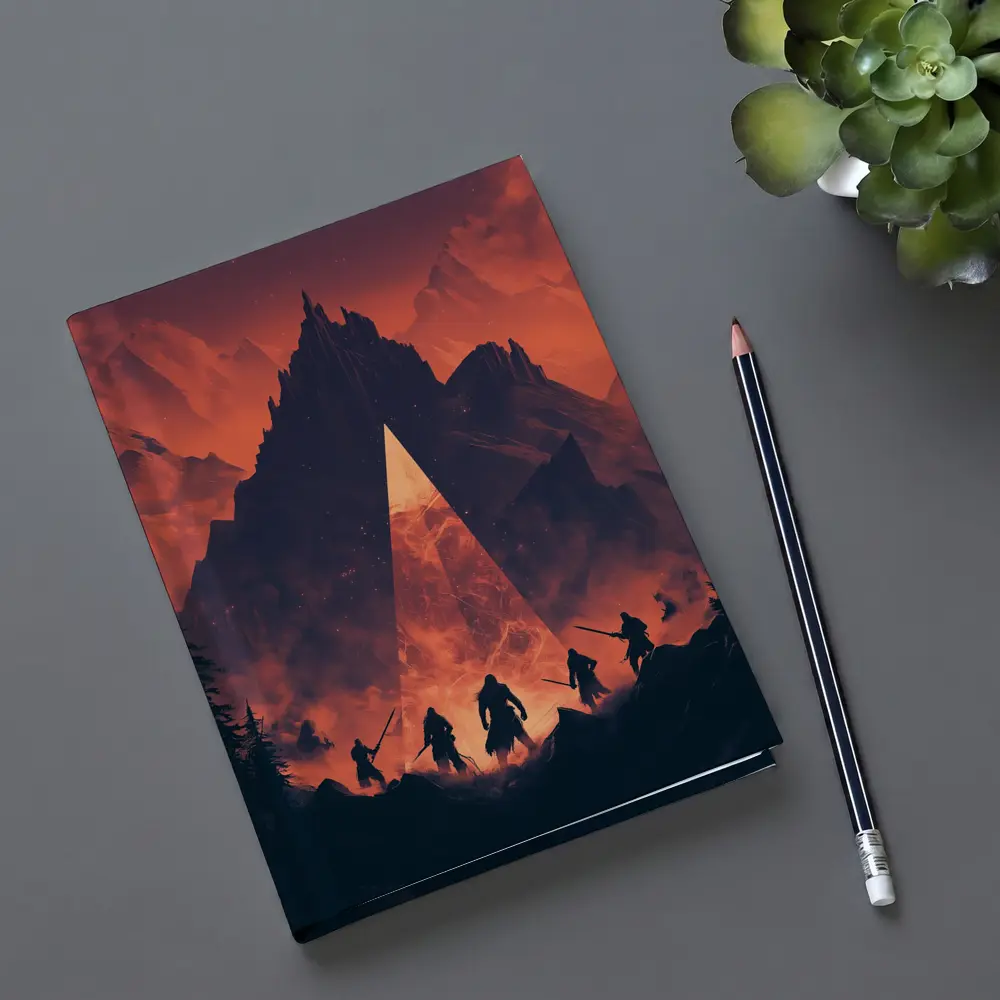 Warriors Before Glowing Portal Mountain Fantasy – Notebooks