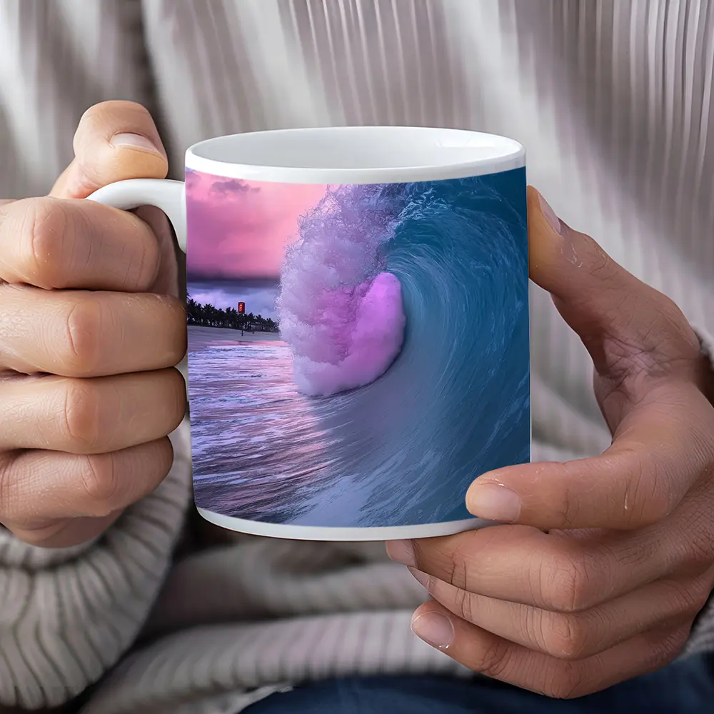 Teal Ocean Wave Pink Sunset Sky – Mugs