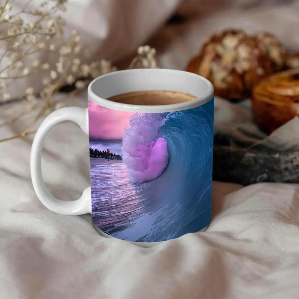 Teal Ocean Wave Pink Sunset Sky – Mugs