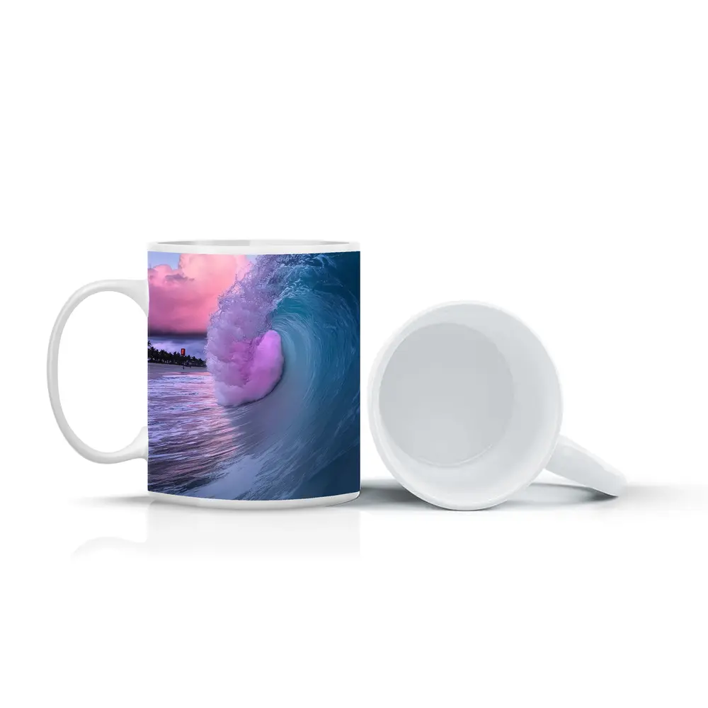 Teal Ocean Wave Pink Sunset Sky – Mugs