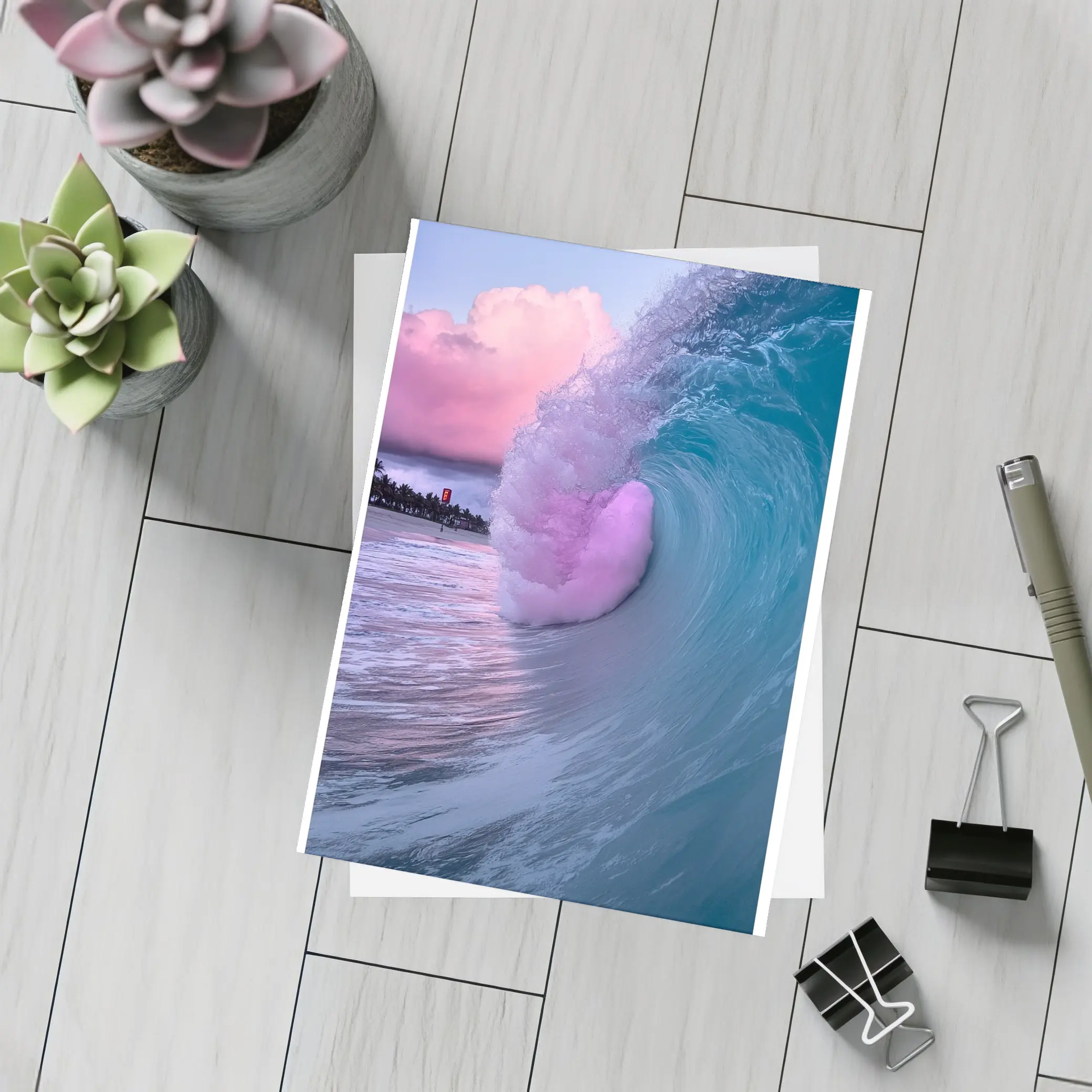 Teal Ocean Wave Pink Sunset Sky – Postcards