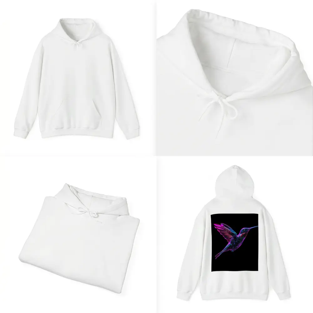 Neon Hummingbird Flying on Black Background – Hoodies