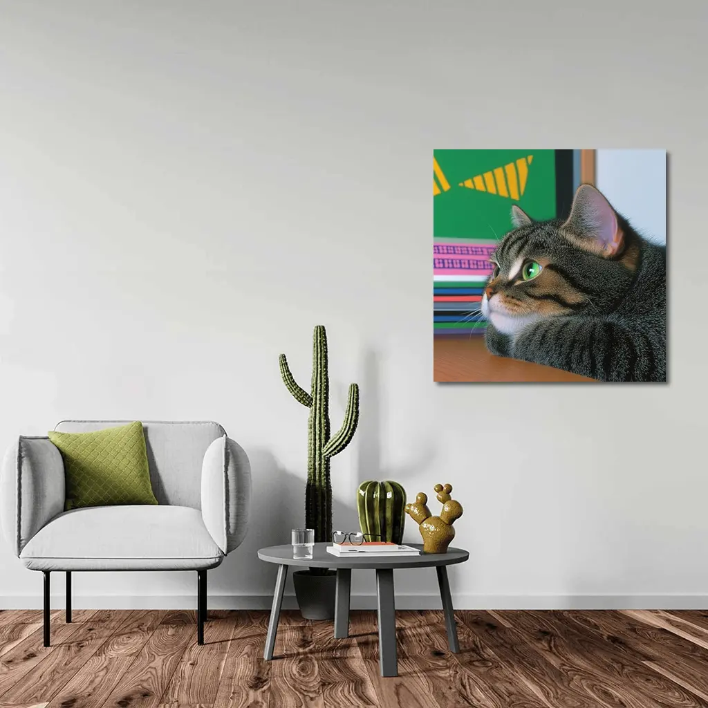 Tabby Cat Watching Colorful Television Screen – Wall Art