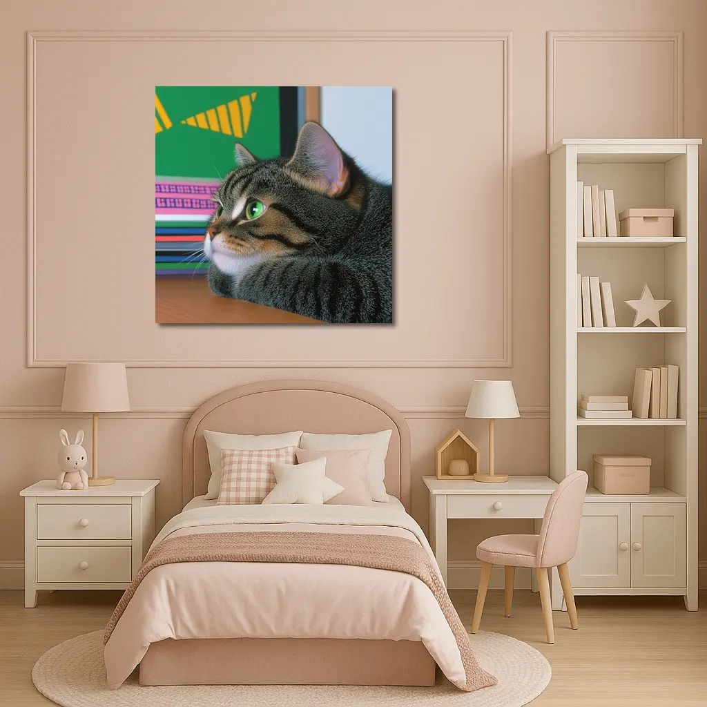 Tabby Cat Watching Colorful Television Screen – Wall Art