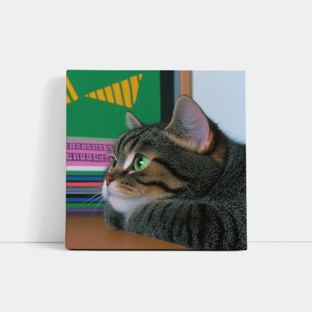 Tabby Cat Watching Colorful Television Screen – Wall Art