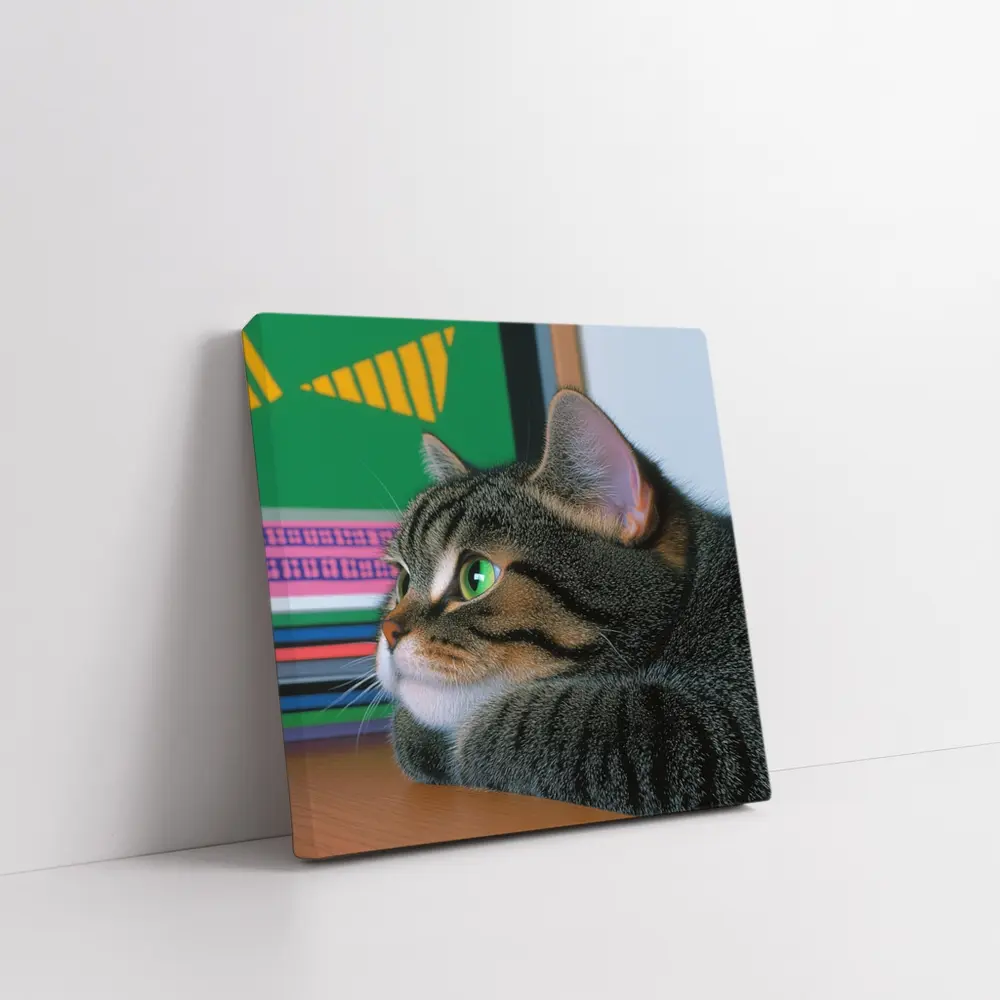 Tabby Cat Watching Colorful Television Screen – Wall Art