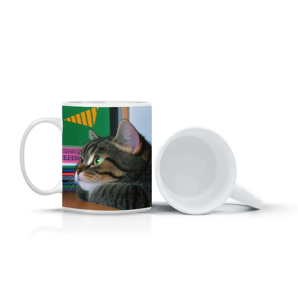 Tabby Cat Watching Colorful Television Screen – Mugs