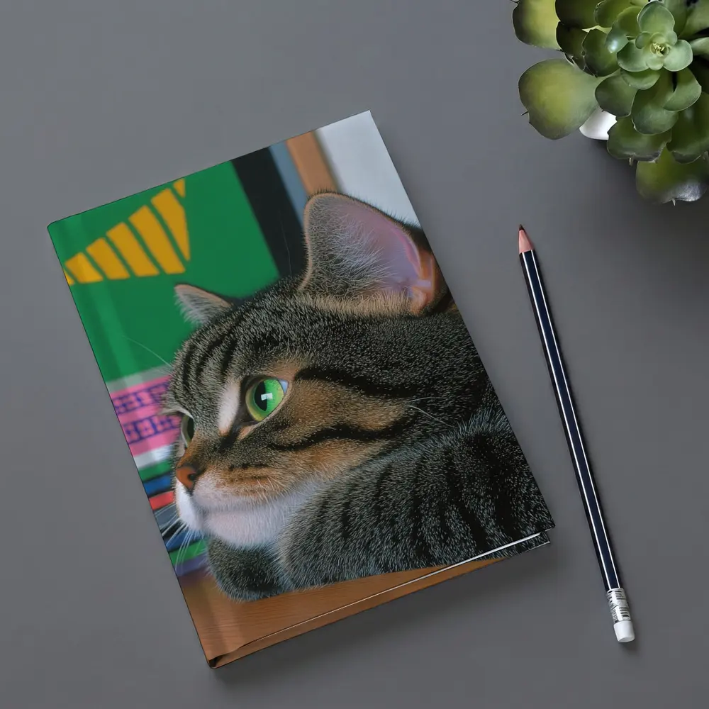 Tabby Cat Watching Colorful Television Screen – Notebooks