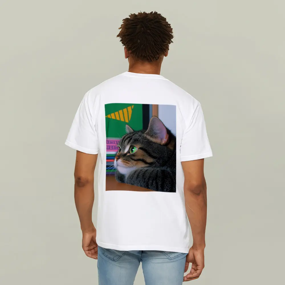Tabby Cat Watching Colorful Television Screen – T-Shirts