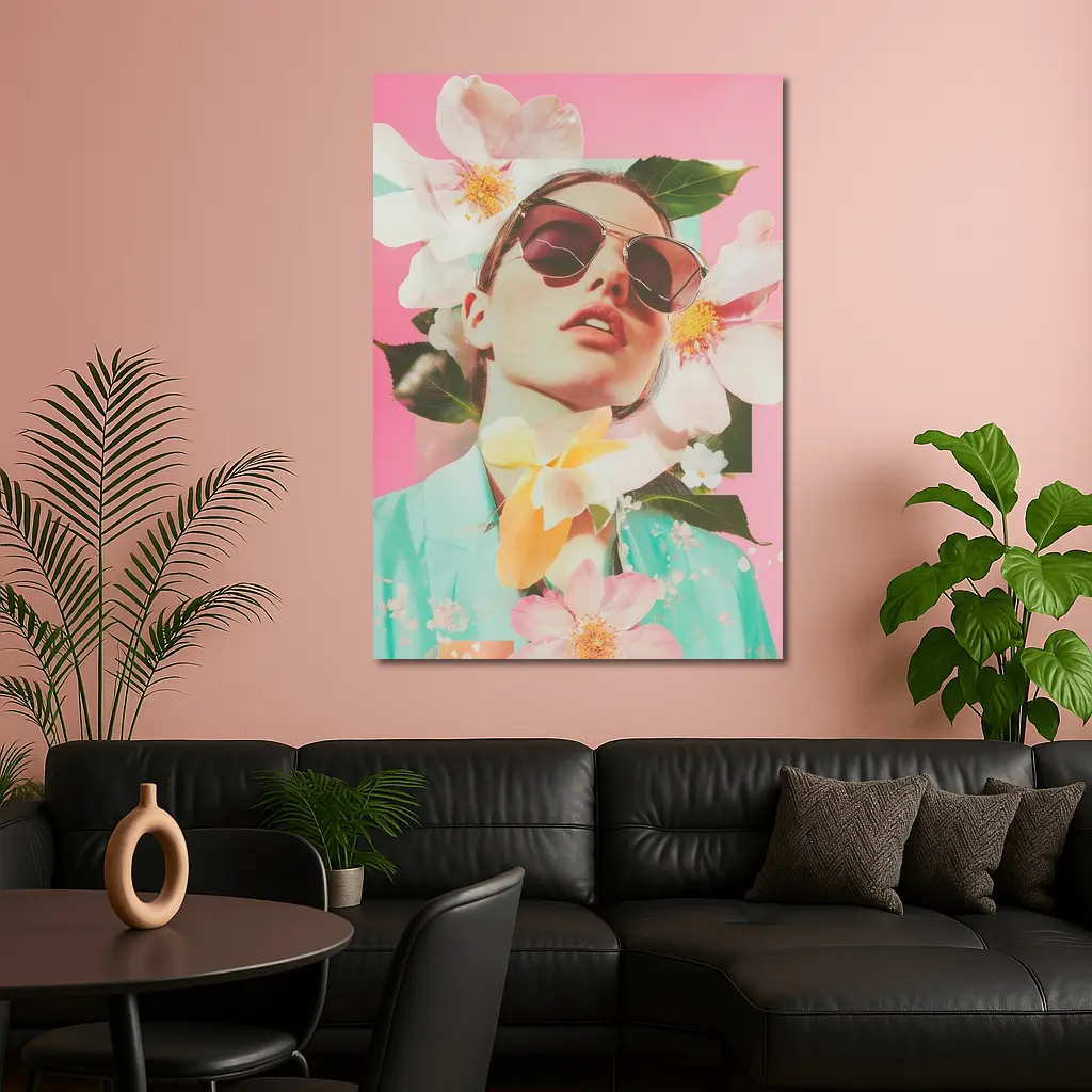 Fashion Woman Sunglasses Floral Pink Collage Art – Wall Art