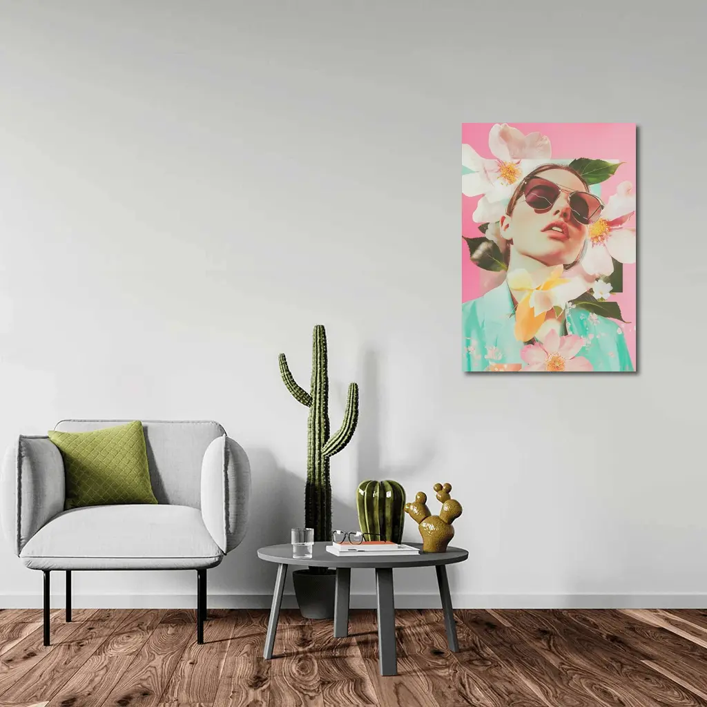 Fashion Woman Sunglasses Floral Pink Collage Art – Wall Art