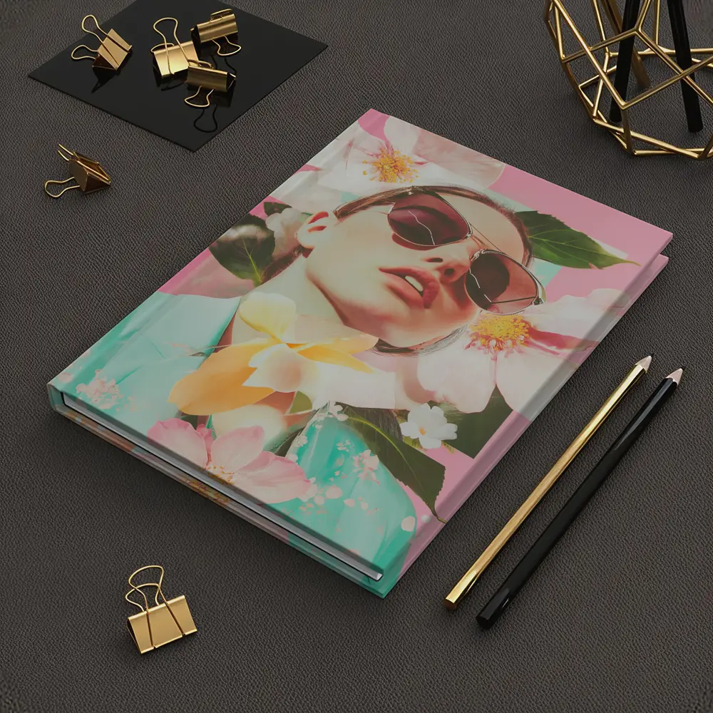 Fashion Woman Sunglasses Floral Pink Collage Art – Notebooks