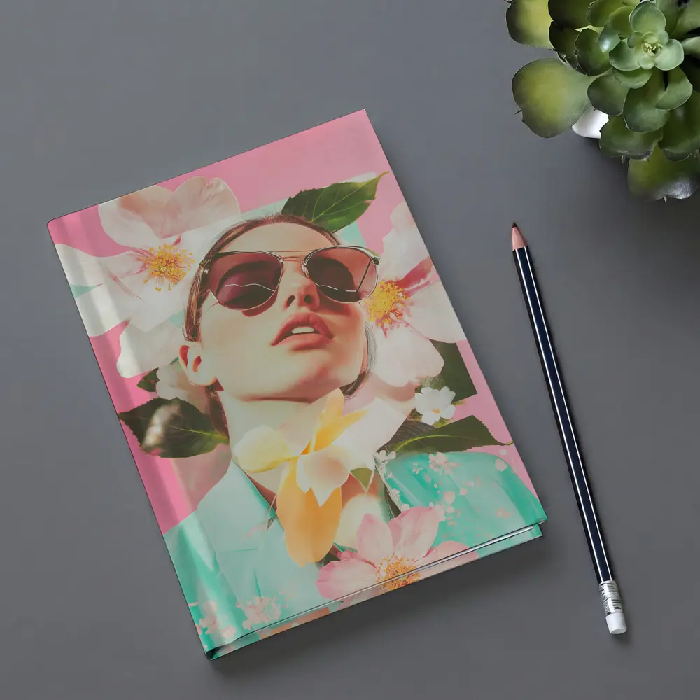 Fashion Woman Sunglasses Floral Pink Collage Art – Notebooks