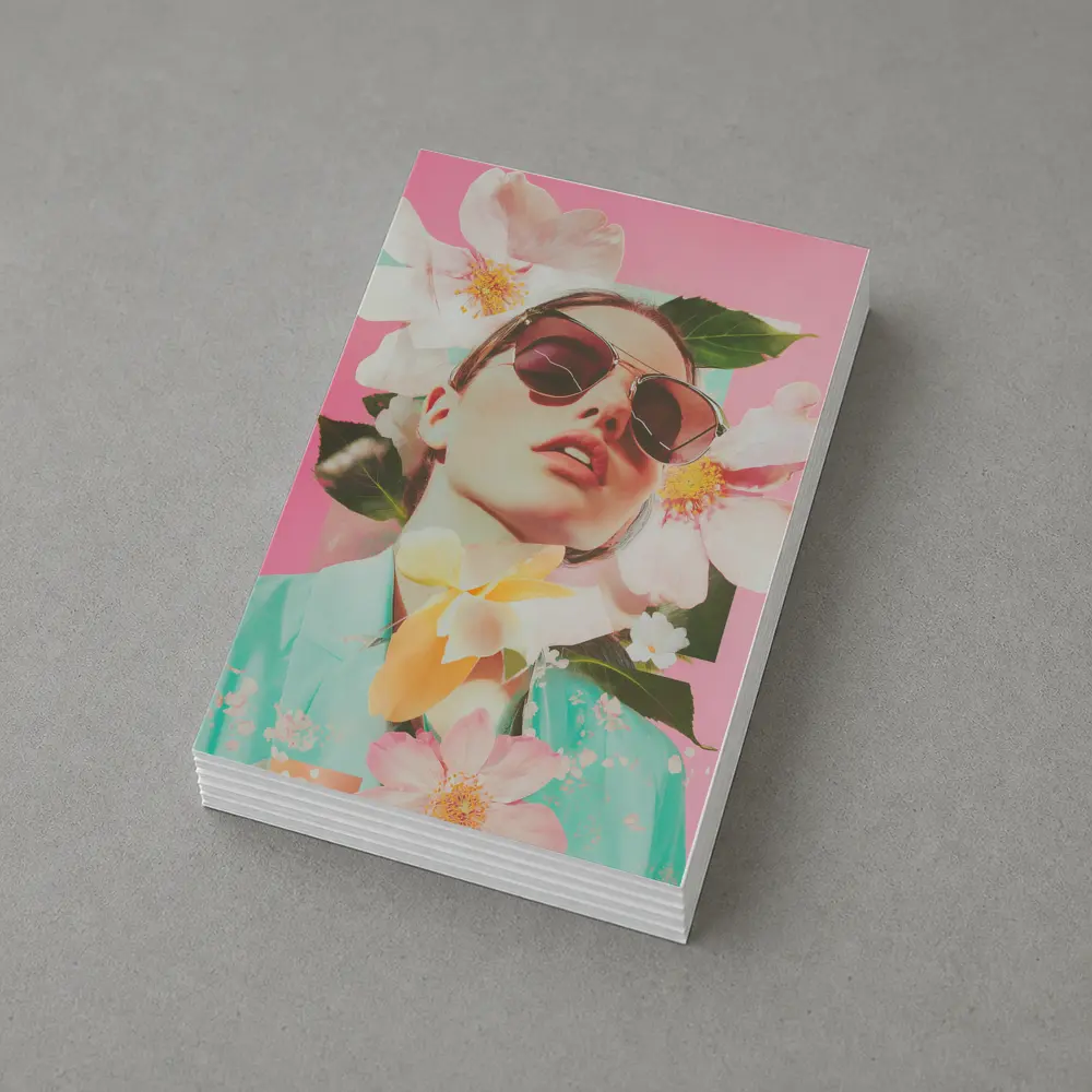 Fashion Woman Sunglasses Floral Pink Collage Art – Postcards