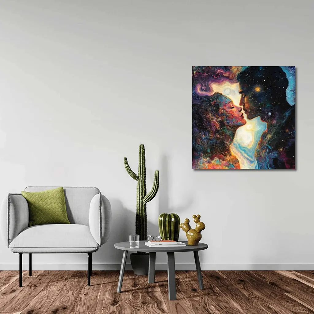 Cosmic Lovers Kiss Surreal Space Art – Wall Art