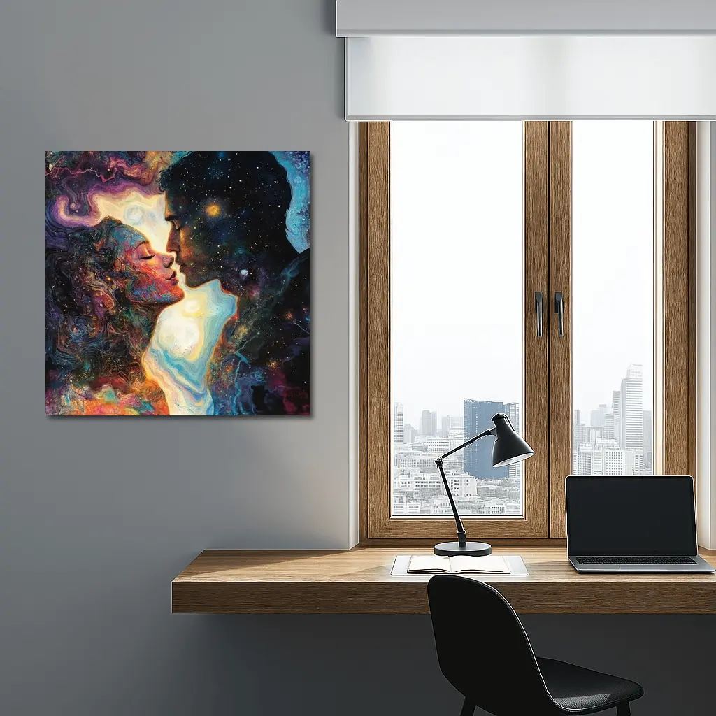Cosmic Lovers Kiss Surreal Space Art – Wall Art