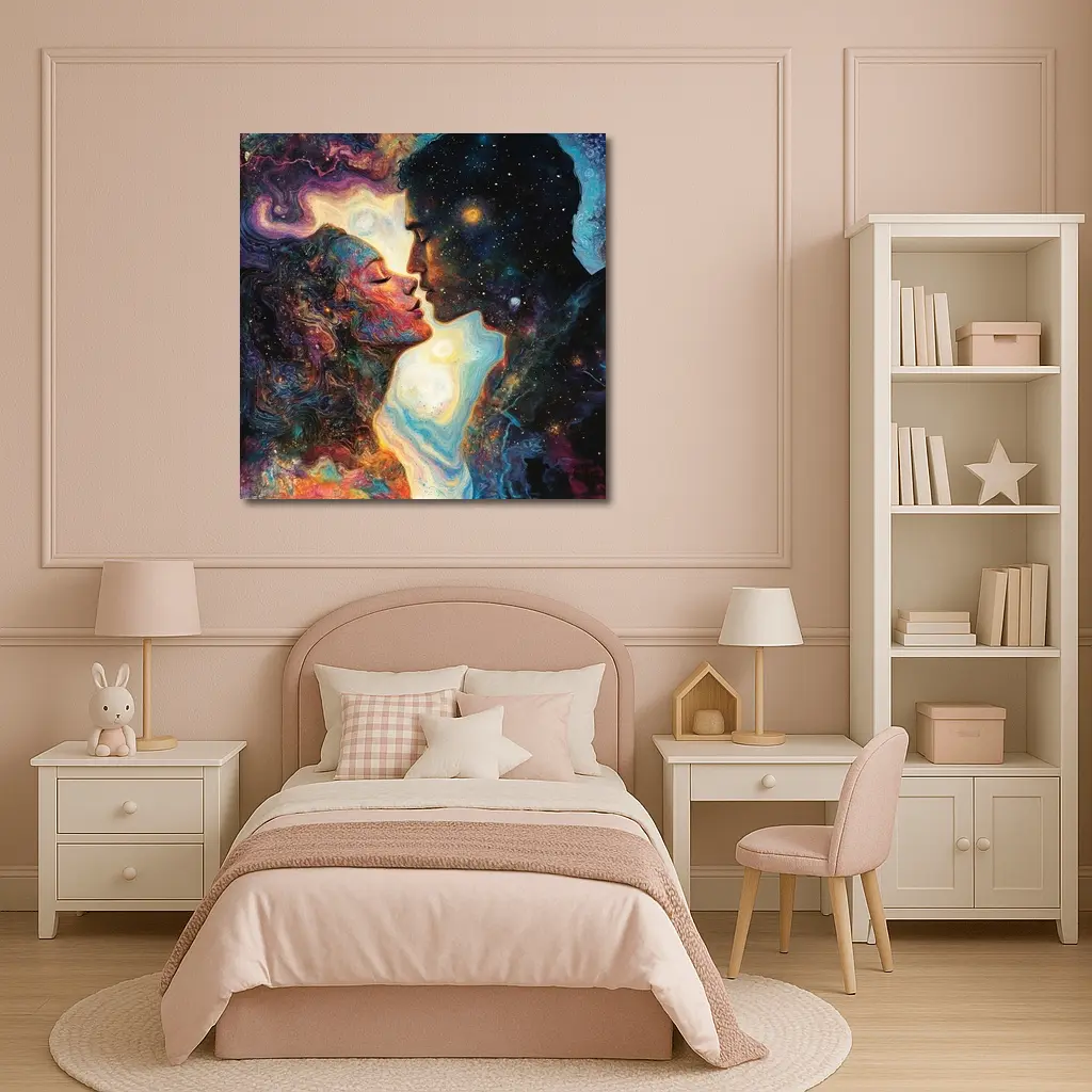 Cosmic Lovers Kiss Surreal Space Art – Wall Art