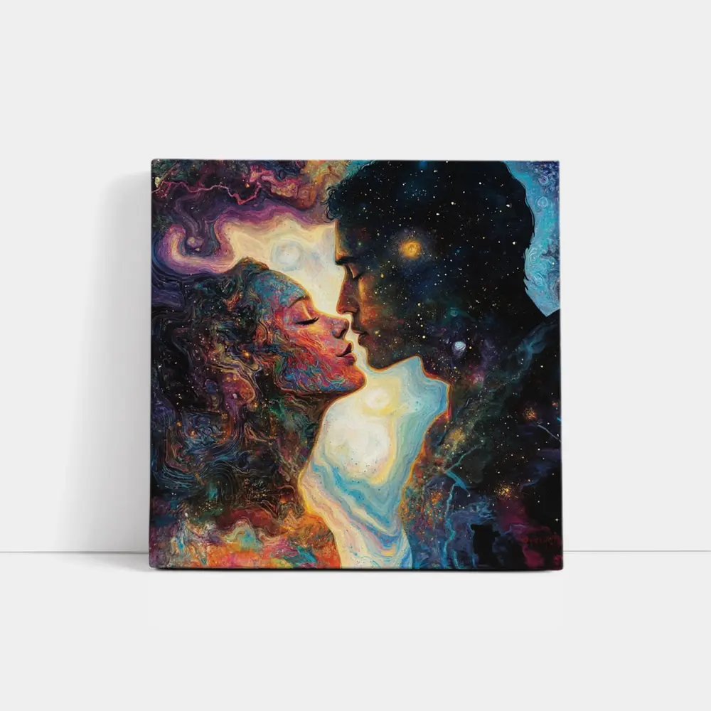 Cosmic Lovers Kiss Surreal Space Art – Wall Art