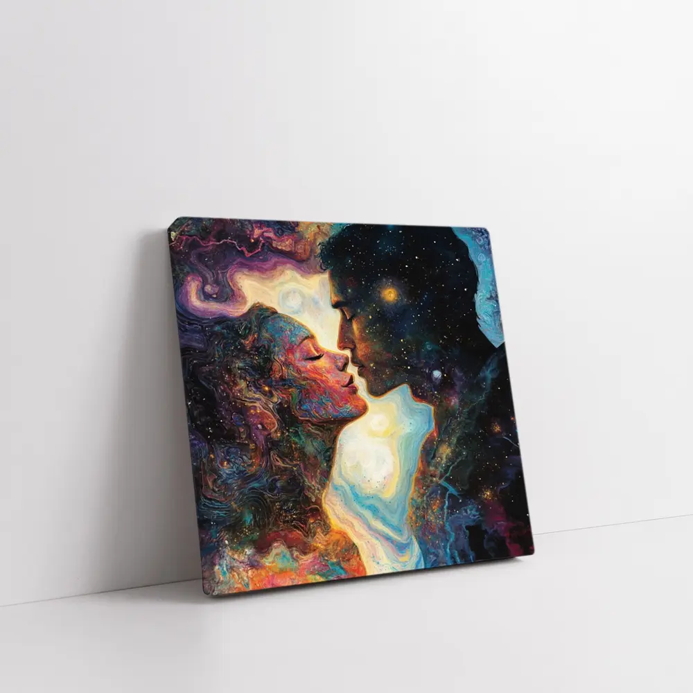 Cosmic Lovers Kiss Surreal Space Art – Wall Art
